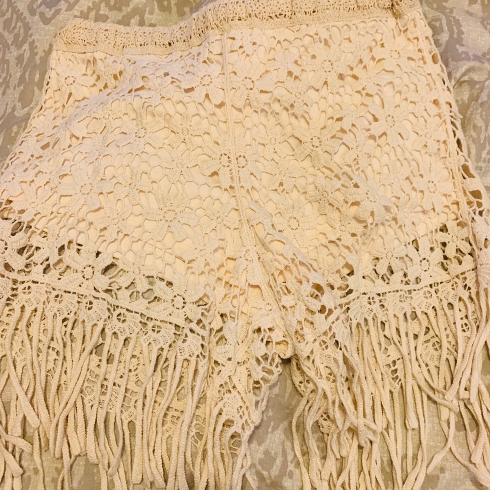 Beige fringe shorts